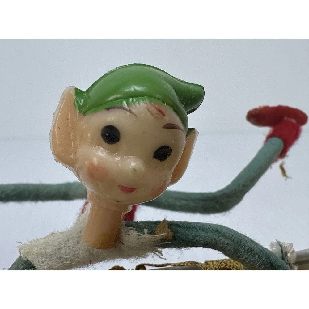 Vintage Christmas Santa Clause Pixie Elves Reindeers Sleigh Electric 1960s